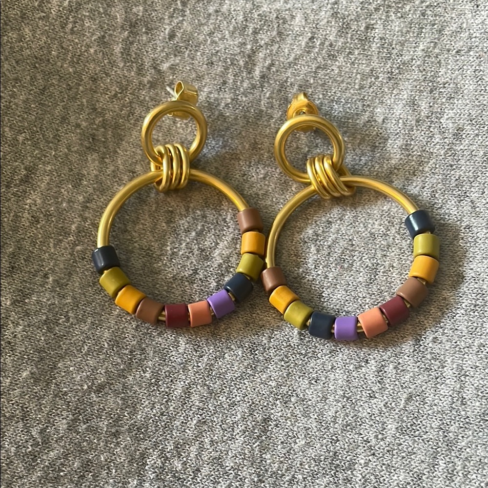 Artisanal Gold and Black Hoop Earrings